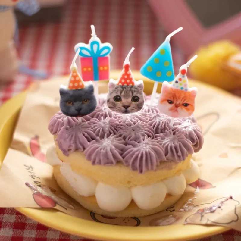 Cat Birthday Candles Pet Birthday Cake Decoration Cat Gift Box Candles Childrens Birthday Party Cake Baking Decoration W250704