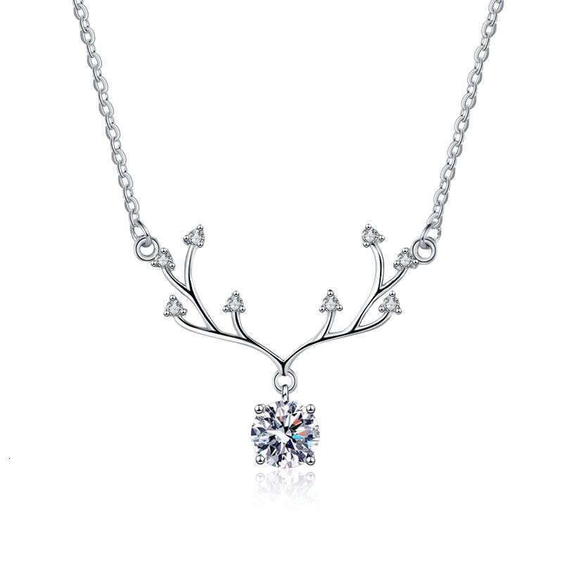 New S925tyle Deer With You Collarbone Chain S925 S925terling S925ier Necklace MoiS925S925anite One caratS925 S925imulated ChineS925e Valentine'S9