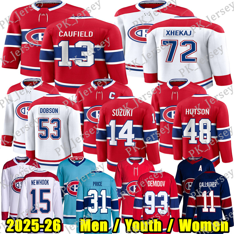 #13 Cole Caufield montreal hockey #14 Nick Suzuki Lane Hutson Jur Slafkovsky canadians Ivan Demidov Dach Patrik Laine Noah Dobson Arber Xhek jersey