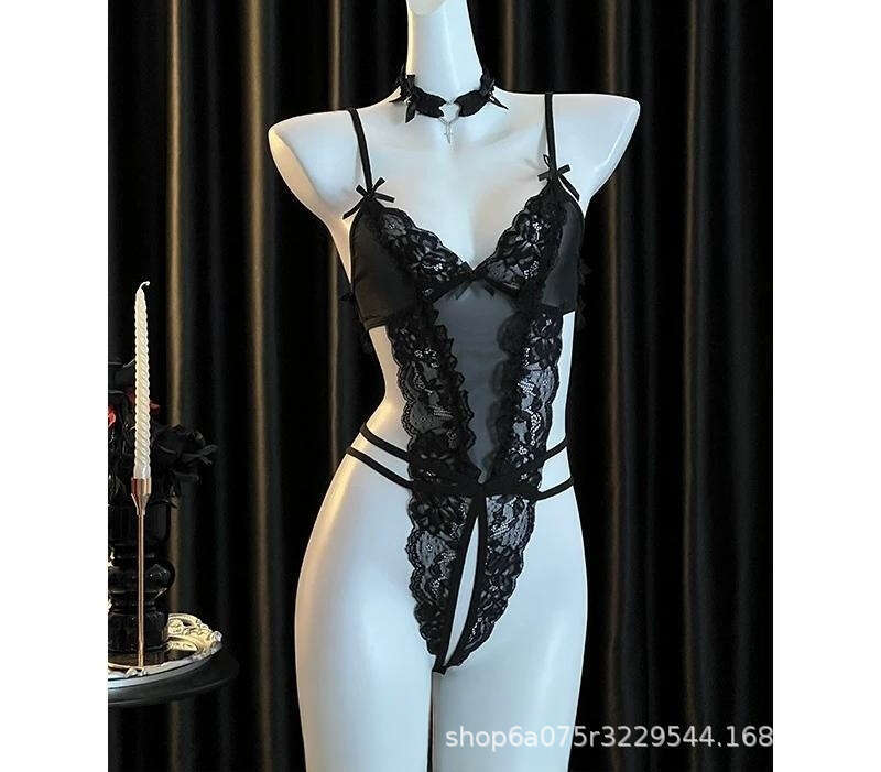 Sexy Lingerie New Sexy Lingerie Lace Bodysuit See-Through Robe Red Uniform Temptation Hollow Out Set For Women Women Lingerie