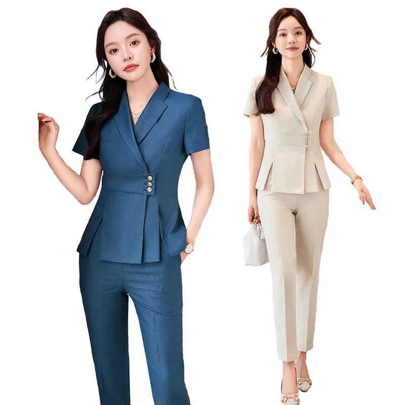Summer Fabric Professional Women Business Suit with Pants and Jackets Coat Pantsuits Blazers Ladies Work Wear Trousers Set X250704