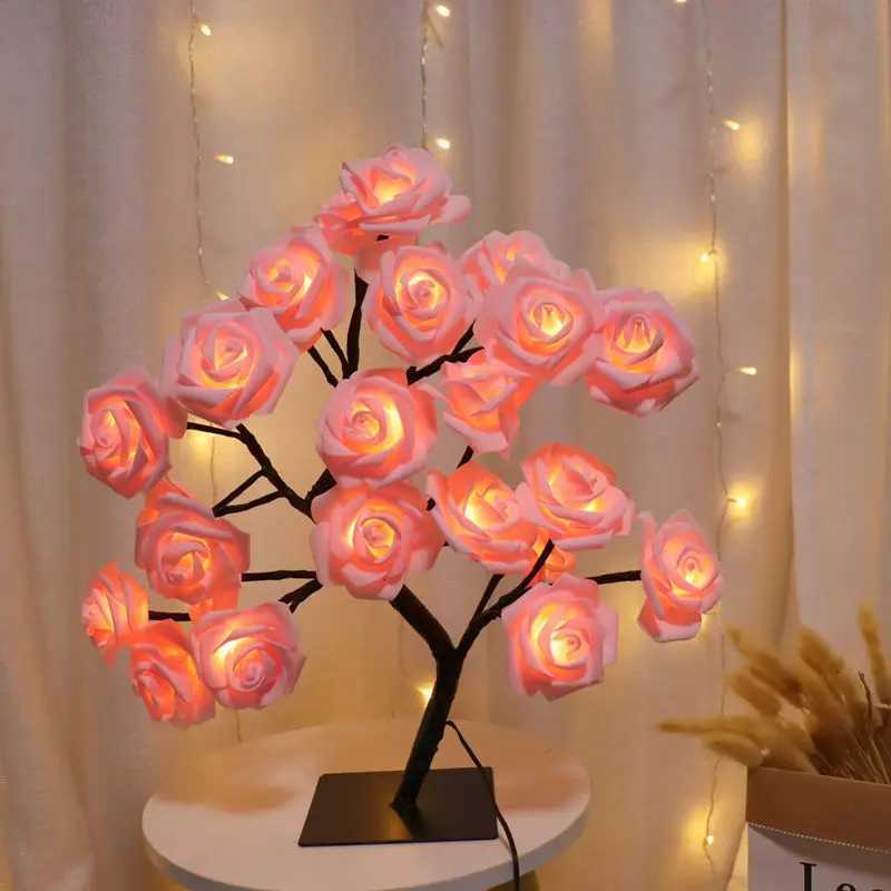 24 LED Rose Tree Lights USB Plug Table Lamp Fairy Flower Night Light For Home Party Christmas Wedding Bedroom Decoration GiftXJ250703