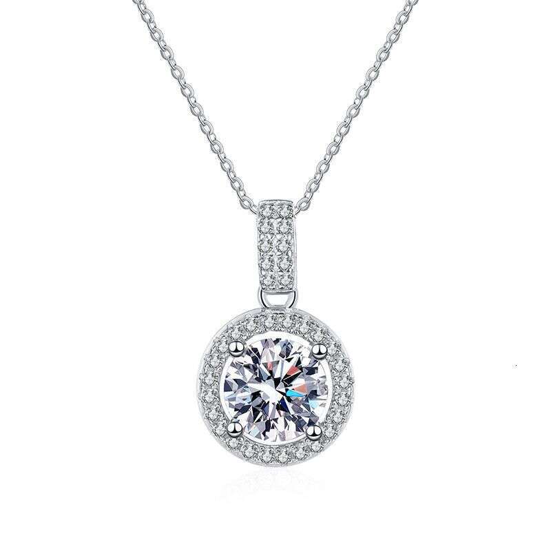 S925 Pure S925ier Micro Paved Full Dia Round Pendant Clavicle Chain for Women D Color 1 caratS925 MoiS925S925anite Necklace f9f