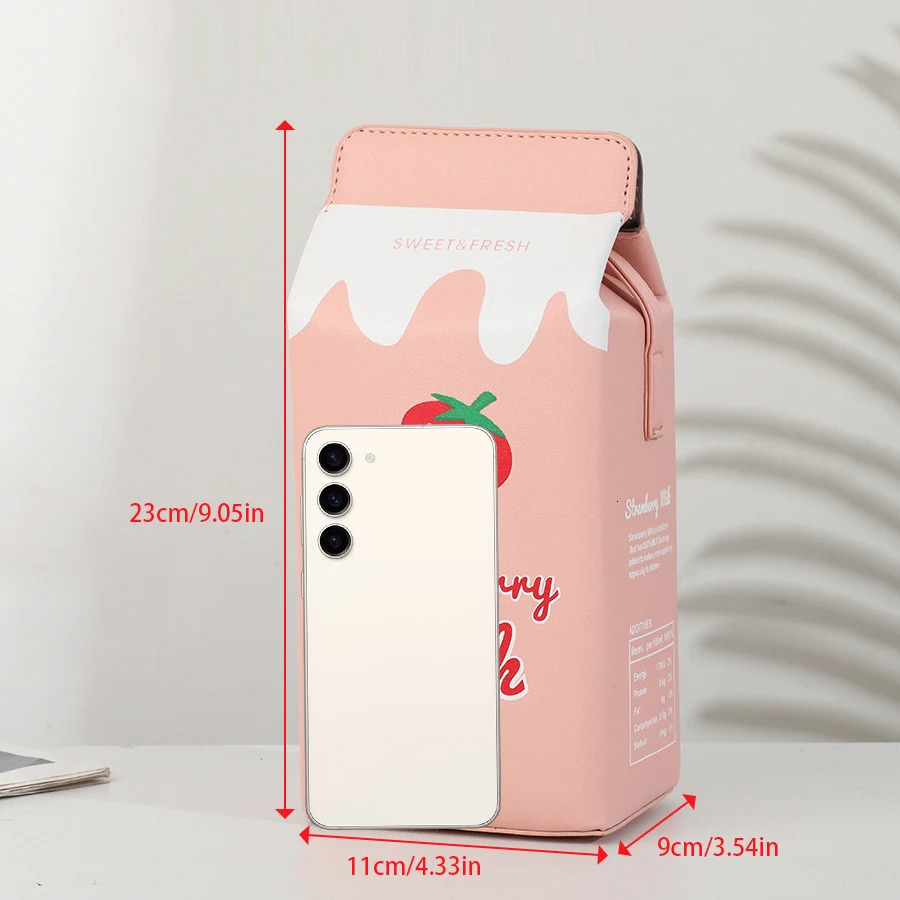 Fashion cartoon milk carton shape ladies shoulder bag cartoon mobile phone bag. 250628