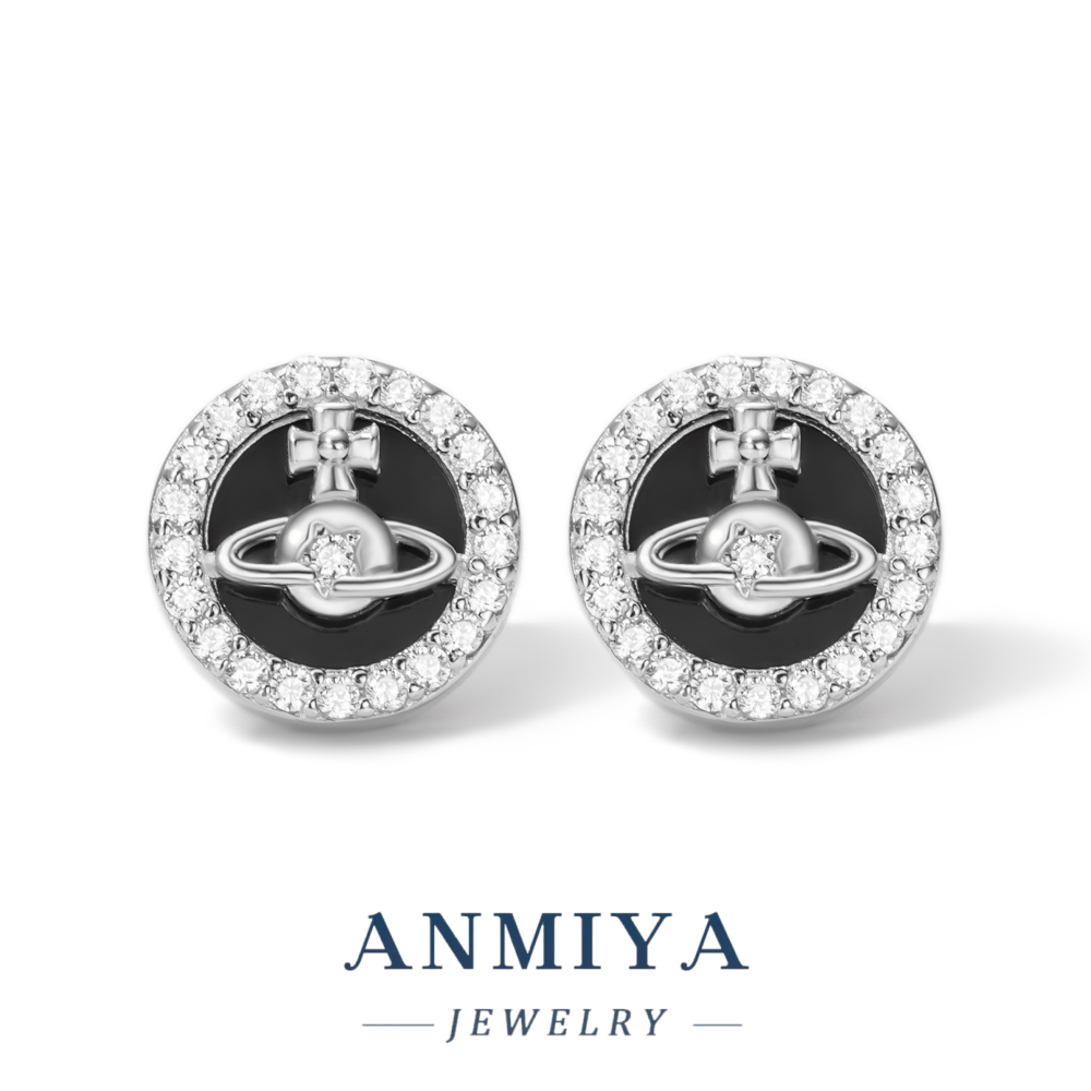 Modern Geometric Silver Jewelry for Women 925 Sterling Stud Earrings with Circle Design Planetary Pattern for Office