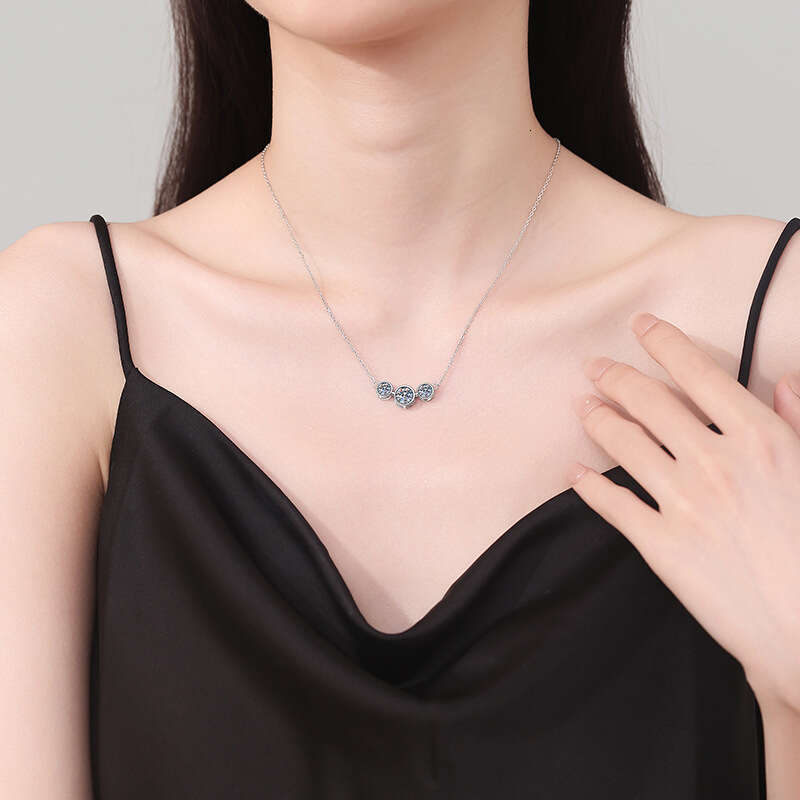 S925 Pure S925ier Pendant High-End Three PrinceS925S925 2 caratS925 D Color MoiS925S925anite Necklace d03