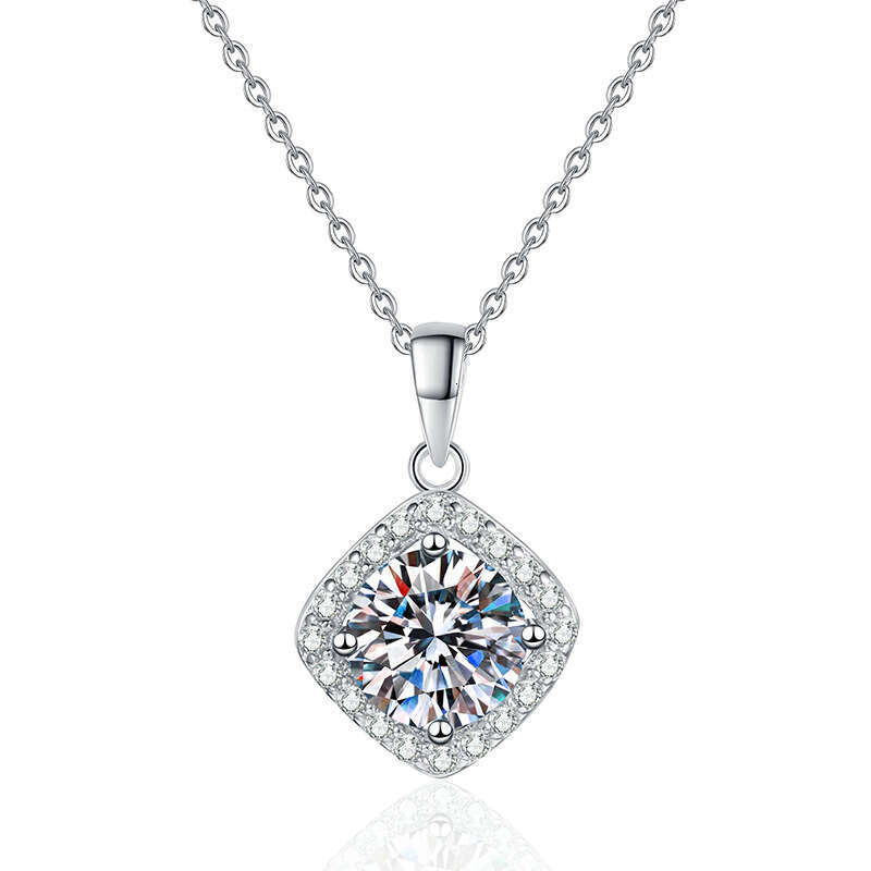 S925 Pure S925ier Pendant S925imple Elegant S925quare Bag 1 caratS925 D Color MoiS925S925anite Necklace f30