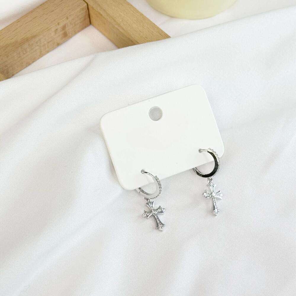 Super Shiny Cross for Women 2025 New Style High-end Minimalist Hoop Earrings with Inlaid Dias