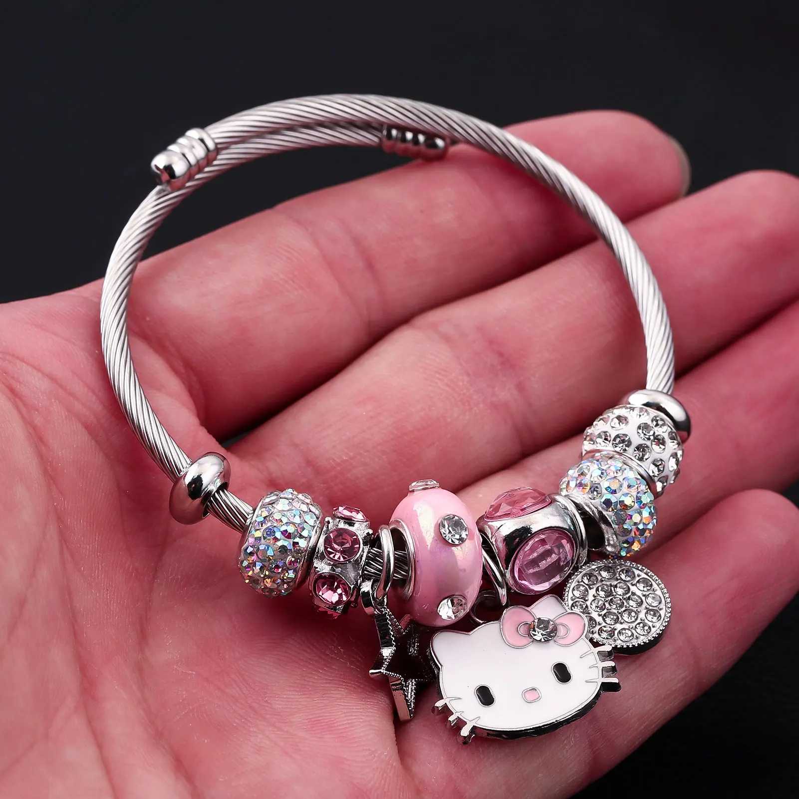 Sanrio Anime Cute Hello Kitty Charms Bracelet Beads Pendants Sanrio Kuromi Melody Cinnamoroll Kawaii KT Cat Bracelet for Girls Fans Jewelryw250716