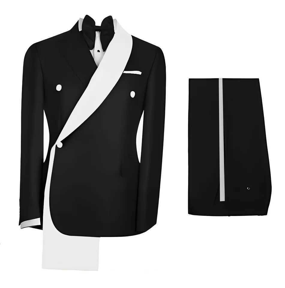 Fashionable Mens Suit 2 Piece Set Black Jacket With Gold Collar Wedding Groom Tuxedo Classic Mens Tailored Blazer Pants X250704