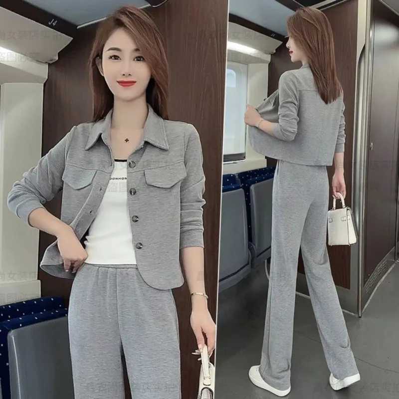Fashion Wide Pants Casual Clothing Womens Suit Spring And Autumn 2025 New Stylish Jacket Straight Leg Trousers 2 Two Piece Set X250704