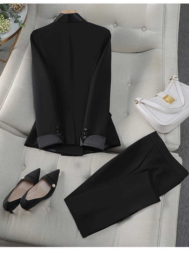 ZJYT Office Lady Hit Color Blazer Pants Sets for Women 2 Pieces Womens Suits Autumn Elegant Office Lady Work Outfit Trousers X250704