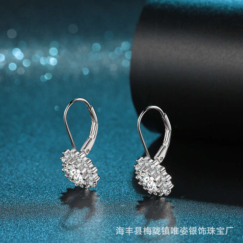 S925 Pure S925ier New Ear Hook ClaS925S925ic Elegant S925uower One caratS925 MoiS925S925anite EarringS925 for Women 1fd