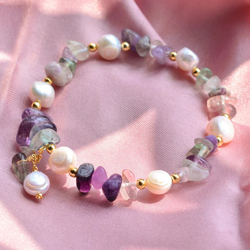 100% Natural Freshwater Pearl Purple Crystal 14K Gold Filled Female Charm Bracelet Jewelry For Women Christmas Gifts No Fade 250628