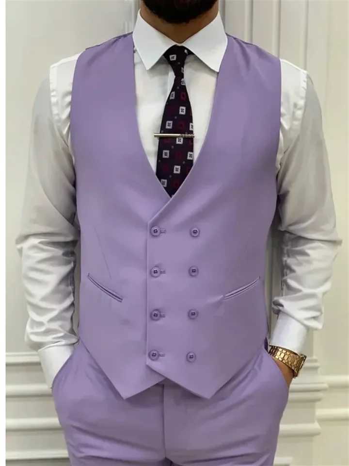 3 Piece Light Purple Mens Suits Elegant Full Set Single Breasted Peaked Lapel Formal Outerwear (Jacket+Pants+Vest) Costume X250704