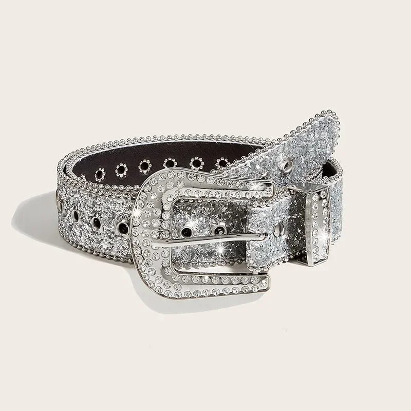 Rhinestone Star Leather Belt 3.8cm Y2k Bling Sequin Punk Belts Fashion Waistband Jeans Pants Decor Belt for Women Men 250627