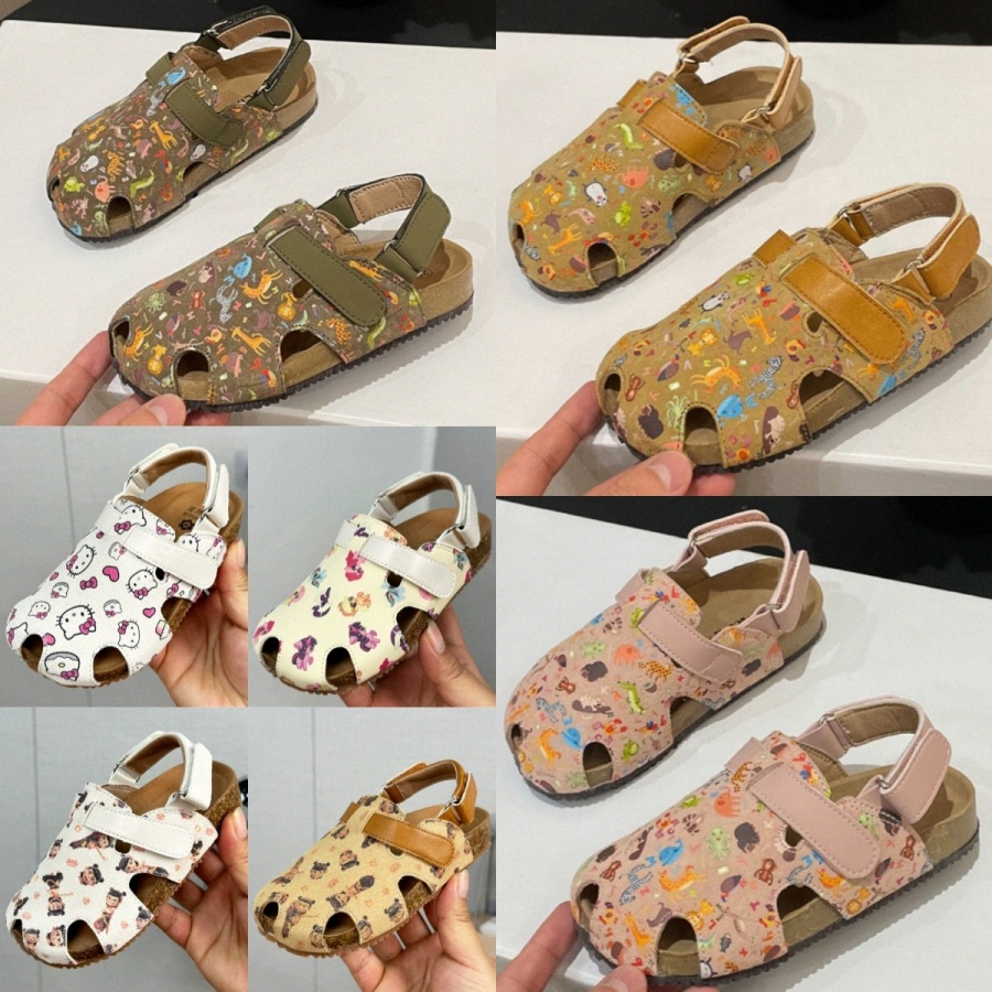 Kids Sandals Cartoon Soft Soled Beach Shoes Toddlers Boys Girls Sandal Children Youth Pink Green Yellow White Brown B8JM# z250708X533
