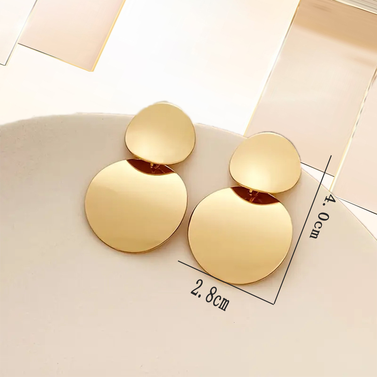 Round Alloy Ins Three-Dimensional Glossy Earrings Fashion Versatile Stylish Ear Studs Jewelry