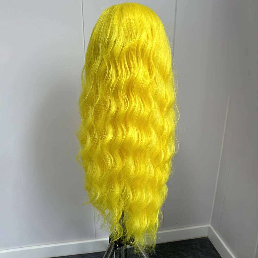 Long Synthetic Loose Front for Natural Cosplay Lace Body Wave Women Use Yellow Wig Party