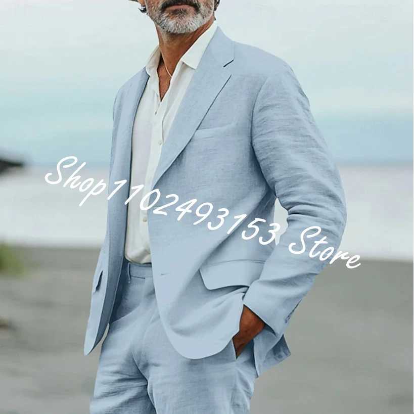 Green Linen Men Suits Notched Lapel Blazer Single Breasted Wedding Travel Summer Mens 2 Piece Suit Jacket Pants Costume Homme X250704