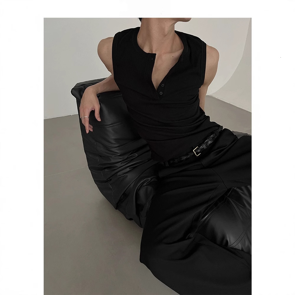 Designer Short Sleeves American Street Style High-end Henry Collar Sports Vest Summer Island Vacation Beach Style