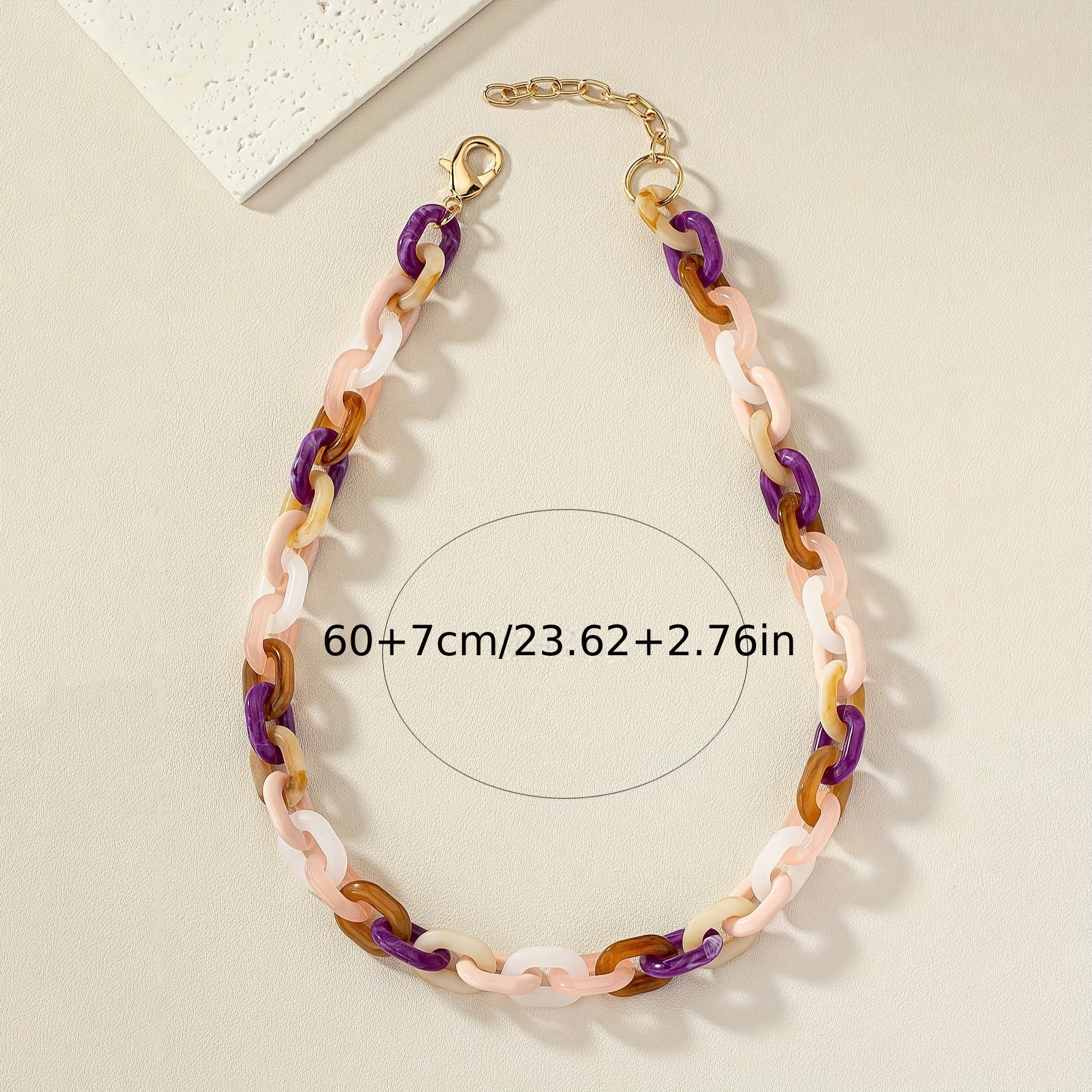 A Fresh Multi-Color Acrylic Chain Necklace With Big Buckle, Exaggerated Style For Young People