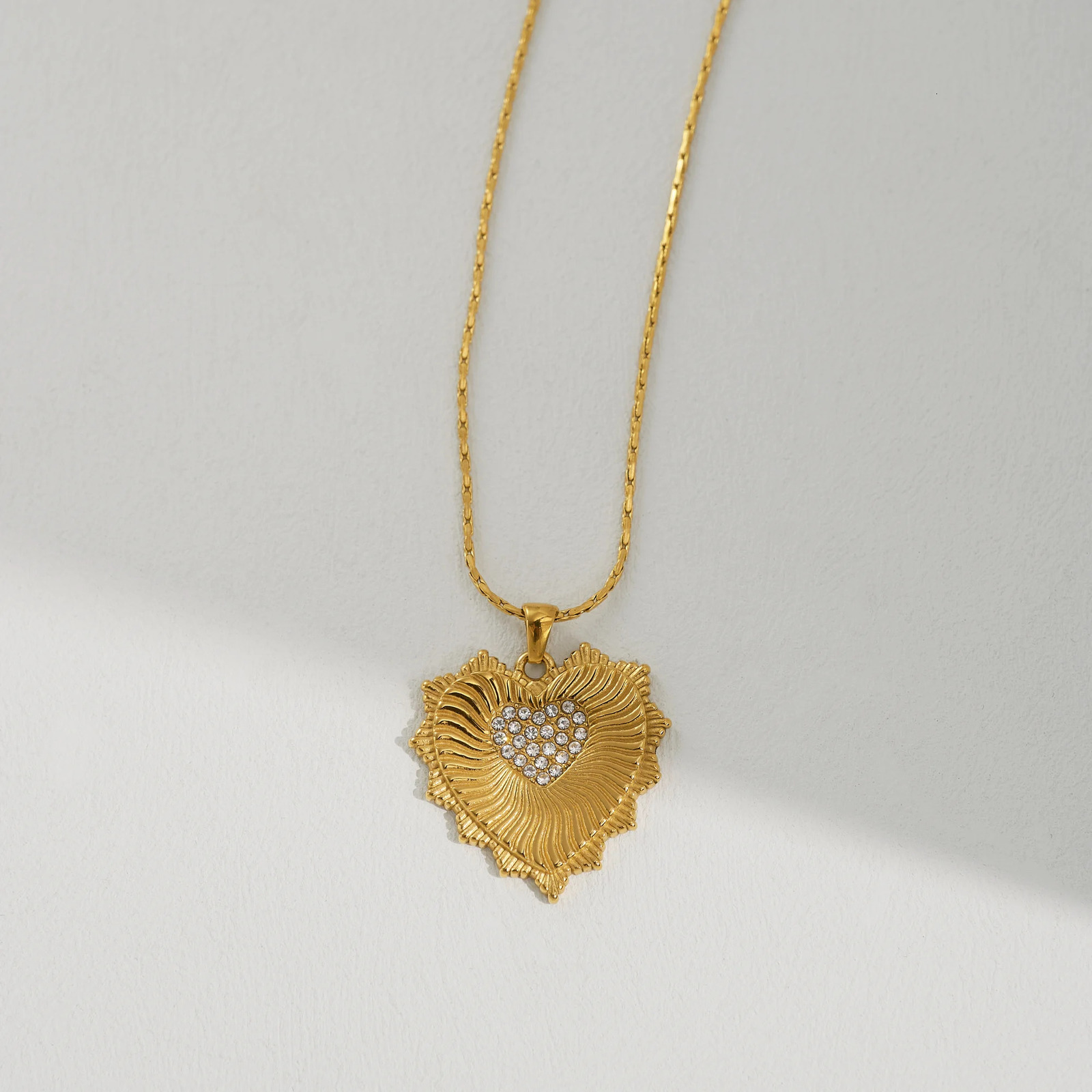 DASEIN Vintage Heart Shape Zircon Pendant Chunky Bamboo Necklace 18k Gold Plated Stainless Steel Lady Bikini Jewelry Gift 250701