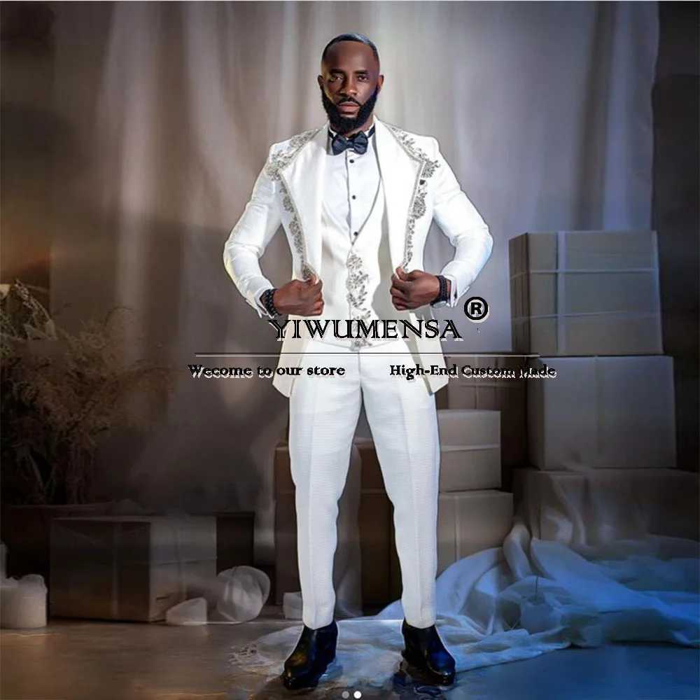 Beads Stones Men Suits Luxury 3 Pieces Sets Wedding Groom Tuxedo Glitter Lapel Prom Blazers Slim Fit Party Dress Costume Homme X250704