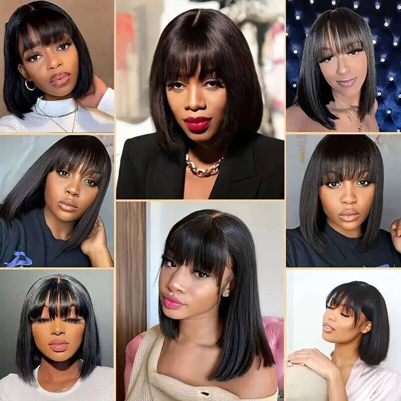 Choice Short Wig Bone Straight 100% Human Hair With Bangs 3x1 Lace Middle Part For Black Women Bob Wigs