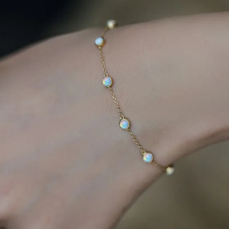 SOFTPIG Real 925 Sterling Silver Round Opal 18K Gold Chain Bracelet For Fashion Women Party Trendy Fine Jewelry Exquisite Gift 250628