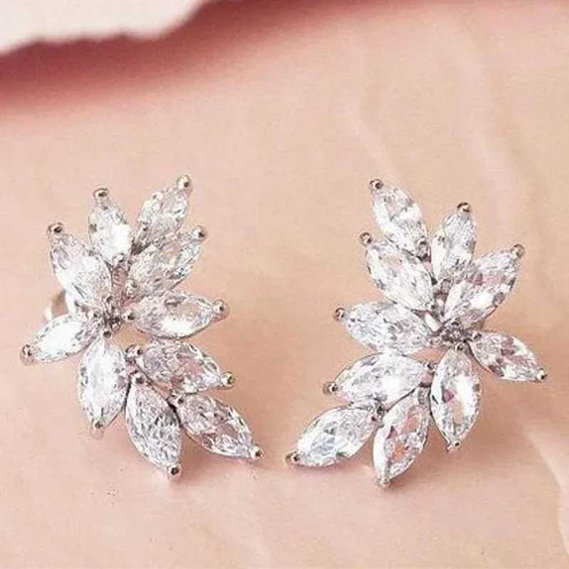8 Chic Leaf Stud Earrings with AAA Marquise Cubic Zirconia Delicate Accessories for Women Wedding Party Statement Jewelry Y250704