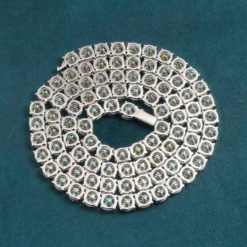 3mm 4mm 5mm 6.5mm Green Moissanite Tennis Chain Hip Hop Pass Diamond Tester Iced out GRA Bling 925 Silver Necklace