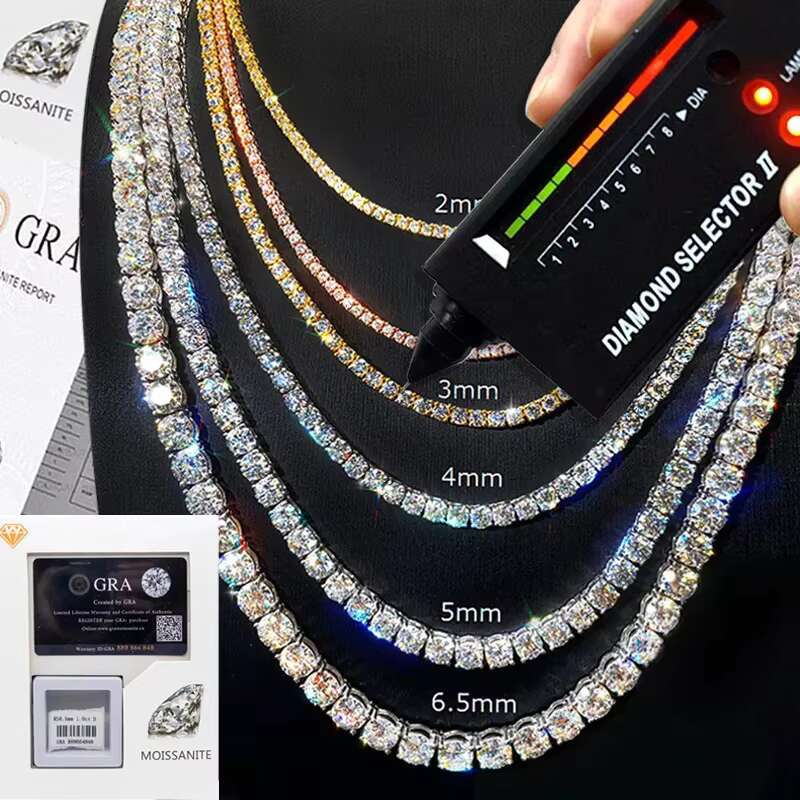 Best Selling Moissanite Jewelry Tennis Chain 2mm 2.5mm 3mm 4mm 5mm 6mm VVS Moissanite Diamond Tennis Bracelet Necklaces