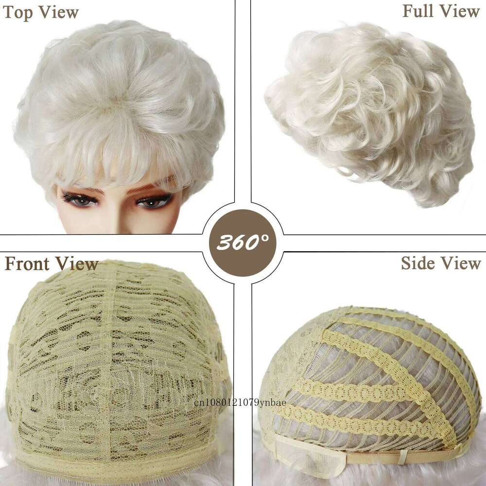 Old Lady Wigs for Women Synthetic White Grandma Cosplay with Bangs Short Curly Pixie Cut Wig Daily Costume Heat Resistant