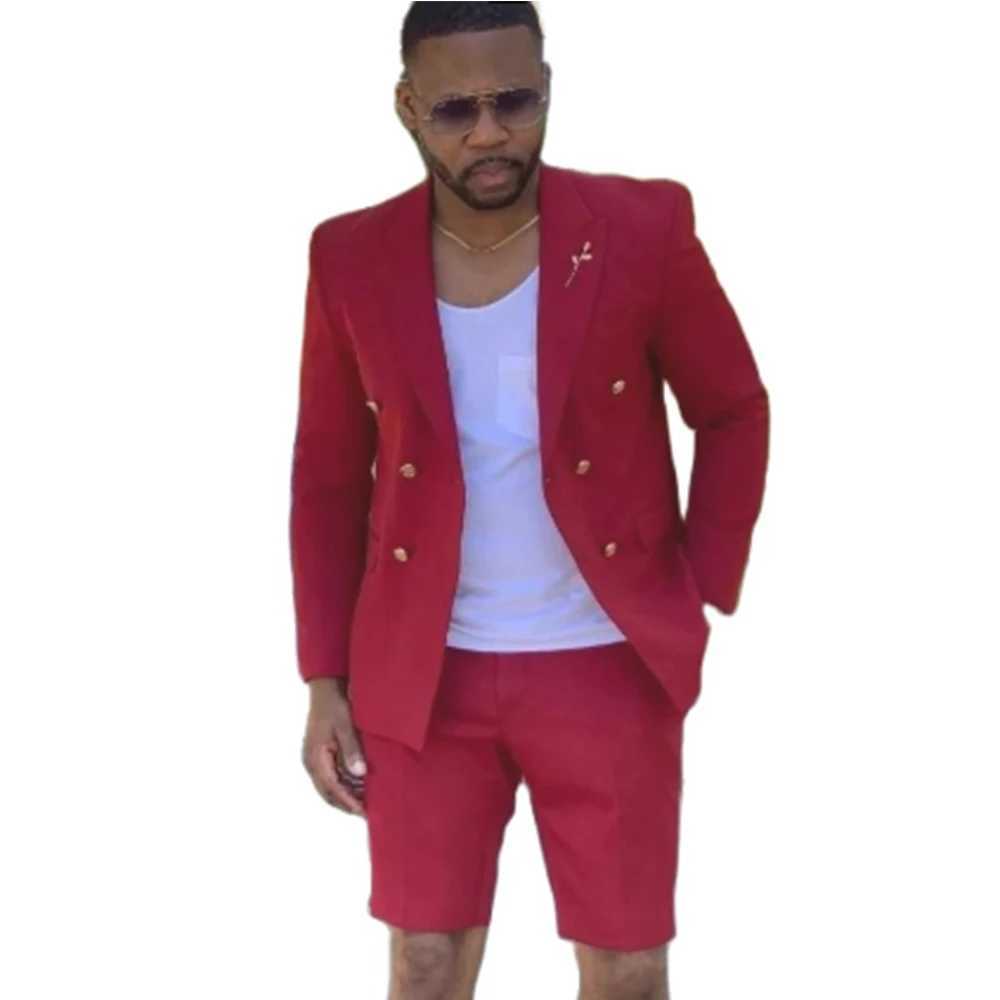 Mens Suits Summer Red Blazer Double Breasted Men With Short Pant Wedding Groom Prom Party Mens Suit For Men Jacket X250704