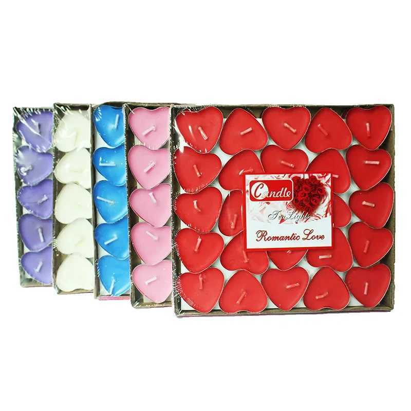 50pcs Heart Aromatherapy Candle Birthday Romantic Smokeless Candle Gift Props Wedding Decoration Round Tea Candle Light Tea Wax W250704