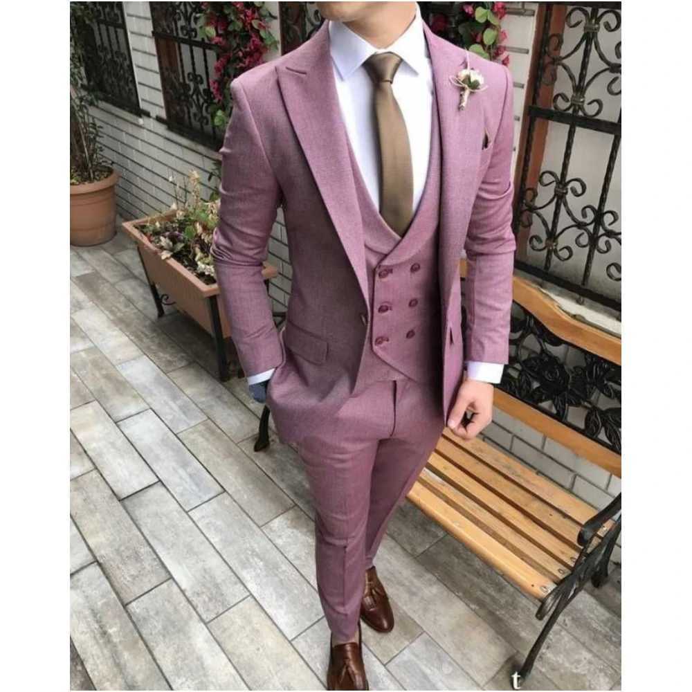 Summer Mens Suits Wedding Tuxedos Fashion Groom Outfit Classic Fit Peaked Lapel Prom Party Dinner Mens Suits (Jacket+Vest+Pants) X250704