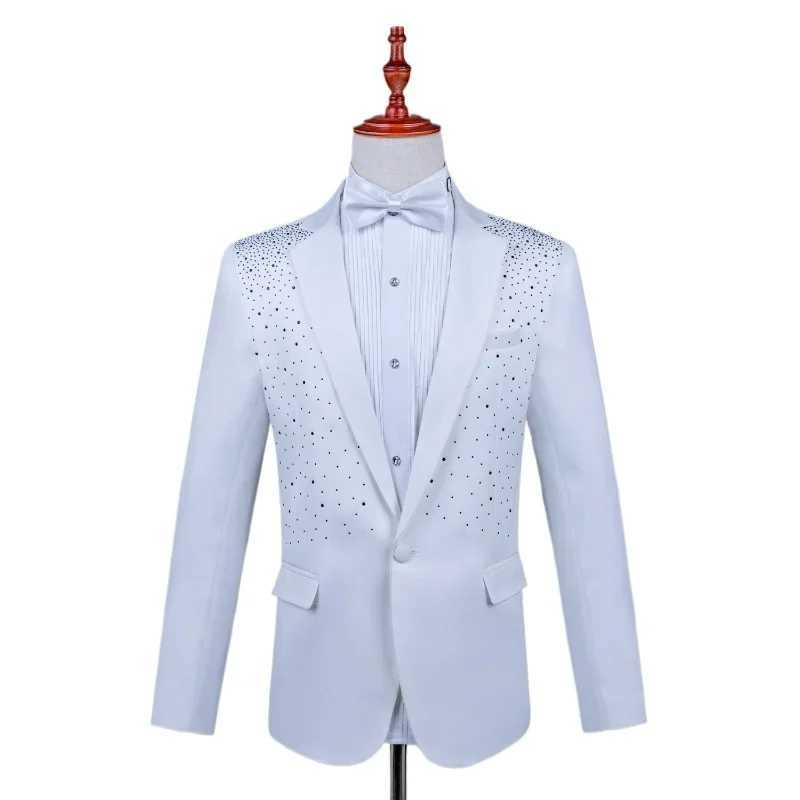2025 New Black and White Hot Diamond Suits for Men 2-piece Male Group Chorus/Singer Host/Anchor Dress Performance MC Blazer+Pant X250704