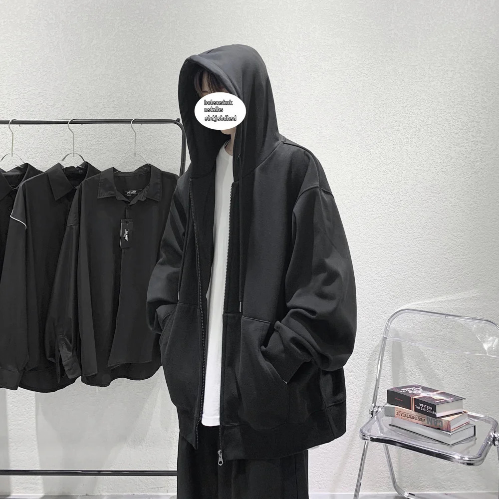 US Size Zip Up Hoodies Autumn Hooded Sweatshirts Mens Hoodie Cardigan Solid Color Classic Jacket Men Coat Clothing 250704