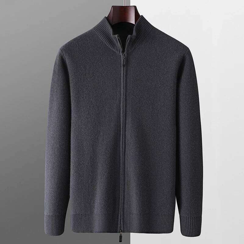 Autumn And Winter 100% Wool Zipper Cardigan Men's Half High Neck Thick Sweater Solid Color Casual Loose Cashmere Knitted Jackets 250704