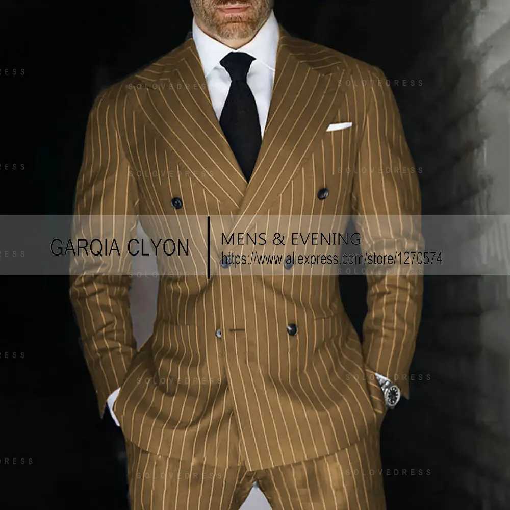 Black Stripe Mens Suits 2 Pcs Peak Lapel Double Breasted Male Clothing Prom Party Elegant Wedding (Jacket + Pants) Tailor-made X250704