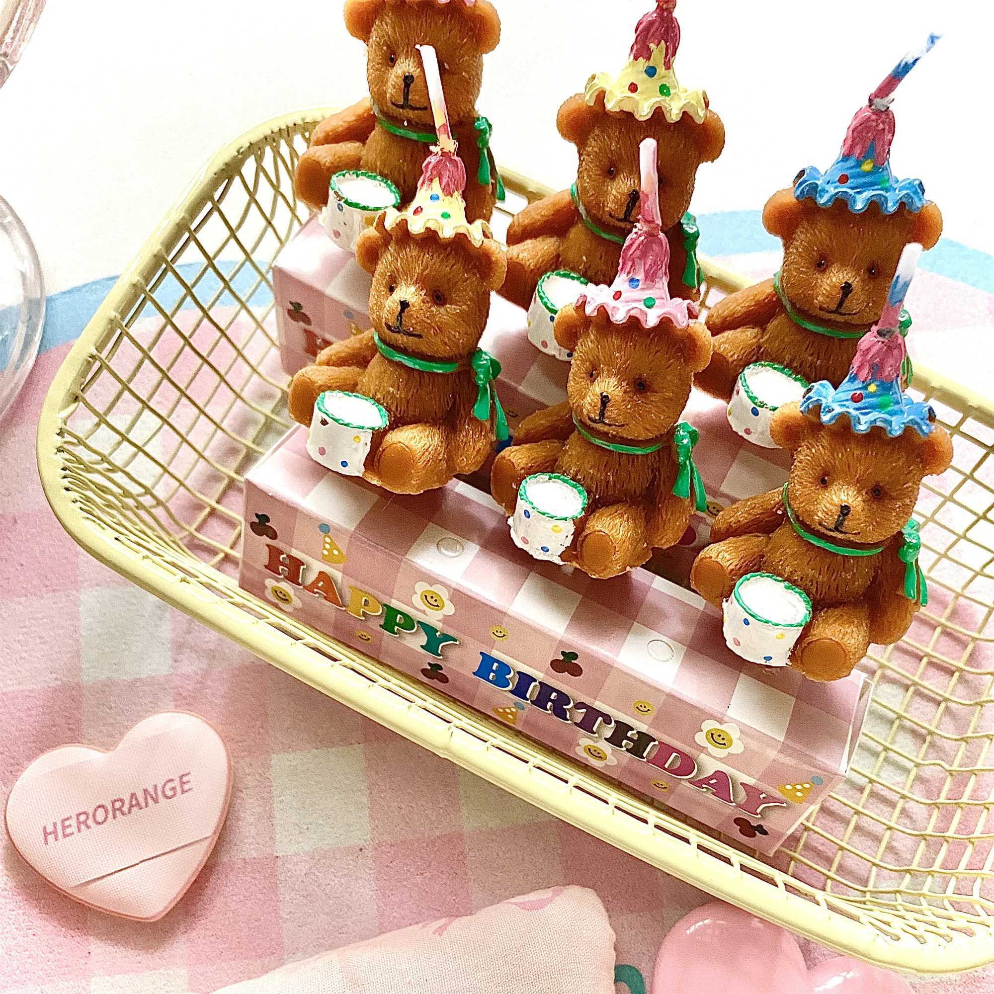 Bear Birthday Hat Candles Bear Cake Cupcake Topper Candle Baby Shower Cake Decoration Wedding Party Supplies W250704