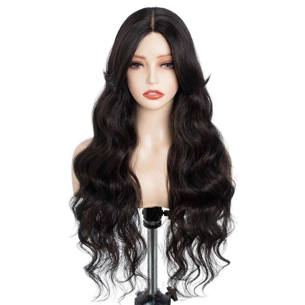 Synthetic For Black Women Long 28 inch Body Wave Wavy Middle Part Lace Wig Ombre Blonde Brown Cosplay Wigs