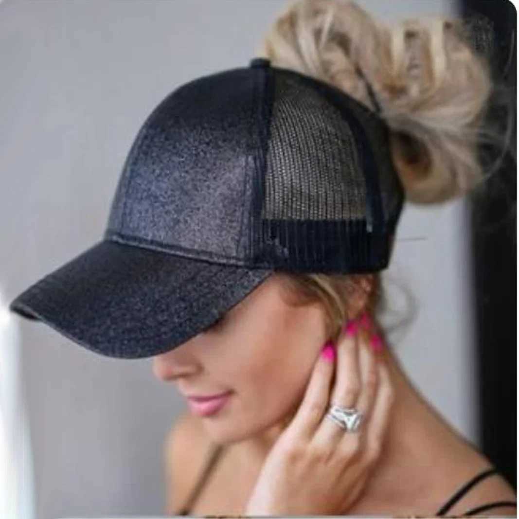 Glitter Ponytail Wens Baseball Cap Wen Snapback Mesh Trucker Caps Fem Summer Bone Black Adjustable Hip Hop Hats/Cap X250704