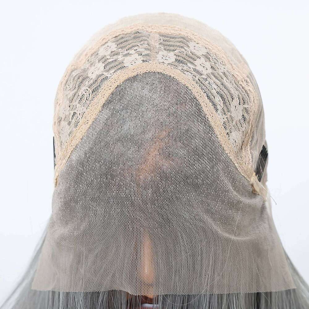 HENRY MARGU Long Straight Gray Front 13*3.5 Lace Frontal Wig Grey Synthetic Wigs for Women Cosplay Natural Fake Hair
