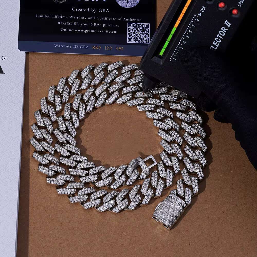 Custom Hip Hop Vvs Pass Diamond Moissanite Cuban Link Chain Men 925 Sterling Silver 14K Gold Iced Out Cuban Link Chain