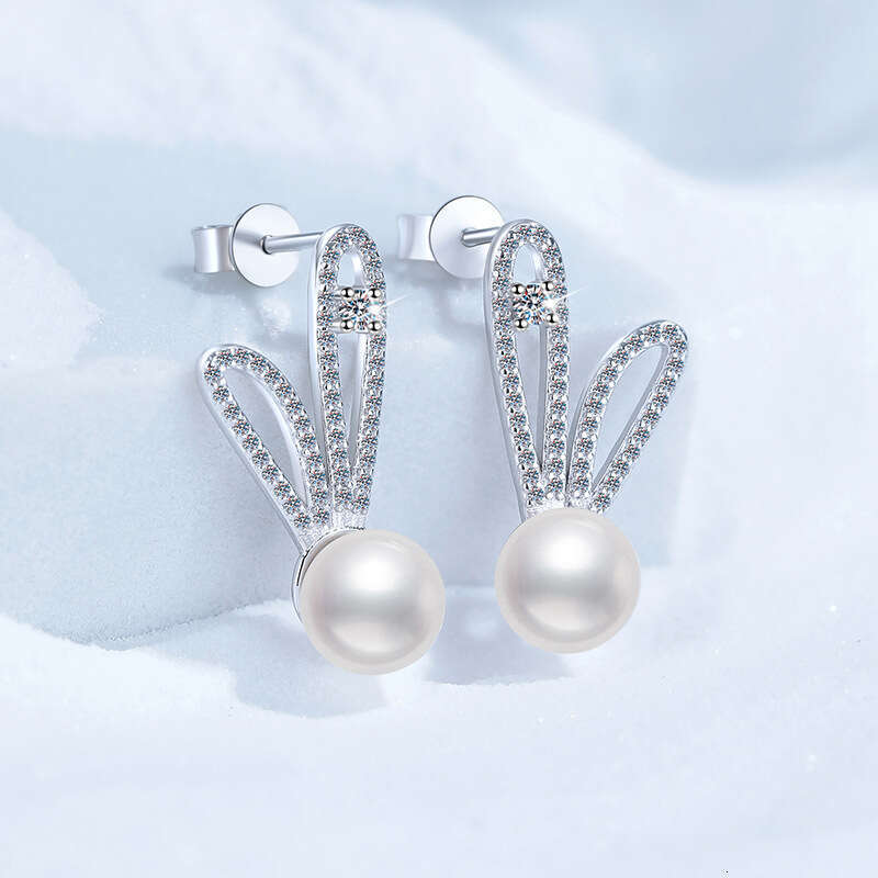 S925 Pure S925ier FreS925hwater Pearl FaS925hion VerS925atile Rabbit MoiS925S925anite S925tud EarringS925 for Women 3d7