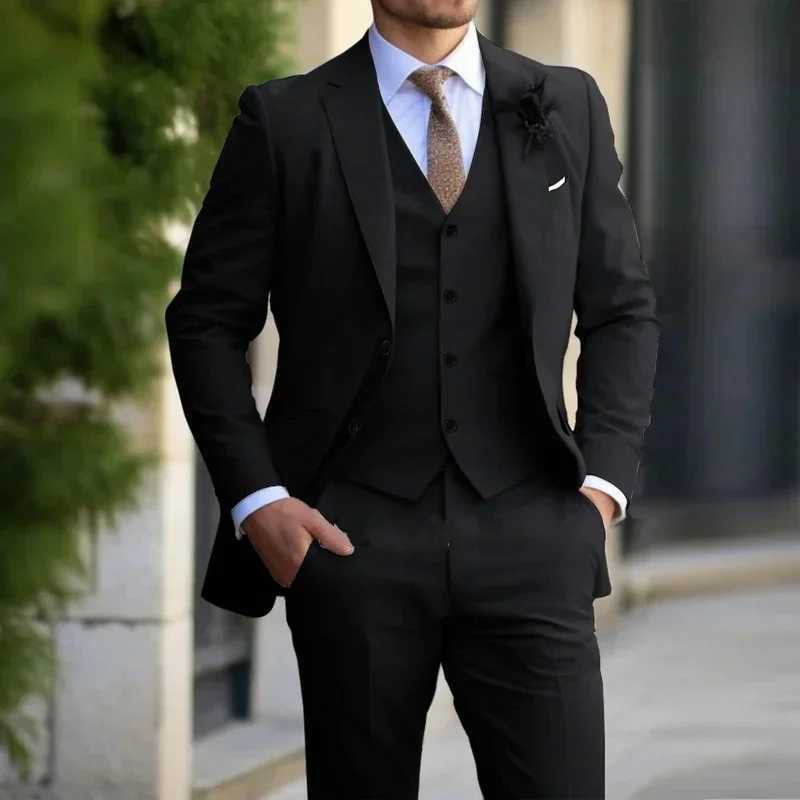 Elegant Black Gray Suits For Men Slim Fashion Design Groom Wedding Blazer Vest Pants Boyfriend Wear Party Prom Suits Custom Made X250704