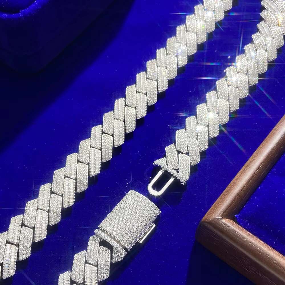 Hiphop Mens Jewelry Round Baguette Cut Wholesale 8mm Silver Cuban Link Moissanite Chain