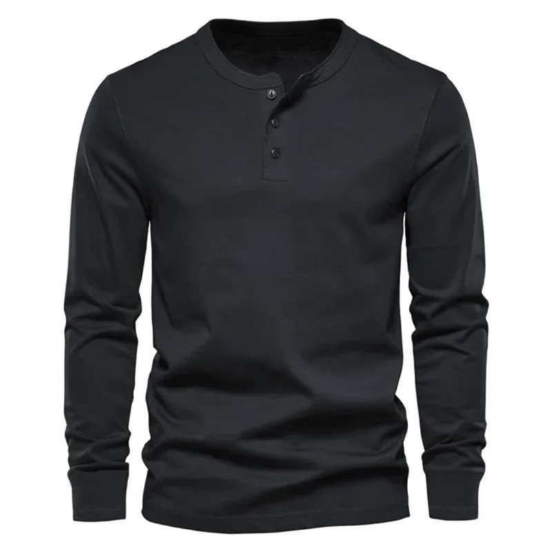 Cross-border Spring and Autumn Clothing European and American Mens T-Shirt Long-sleeved Mens Base Henry Shirt 250704